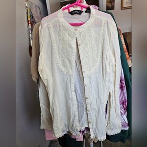 Cream Lace Button-Up Blouse